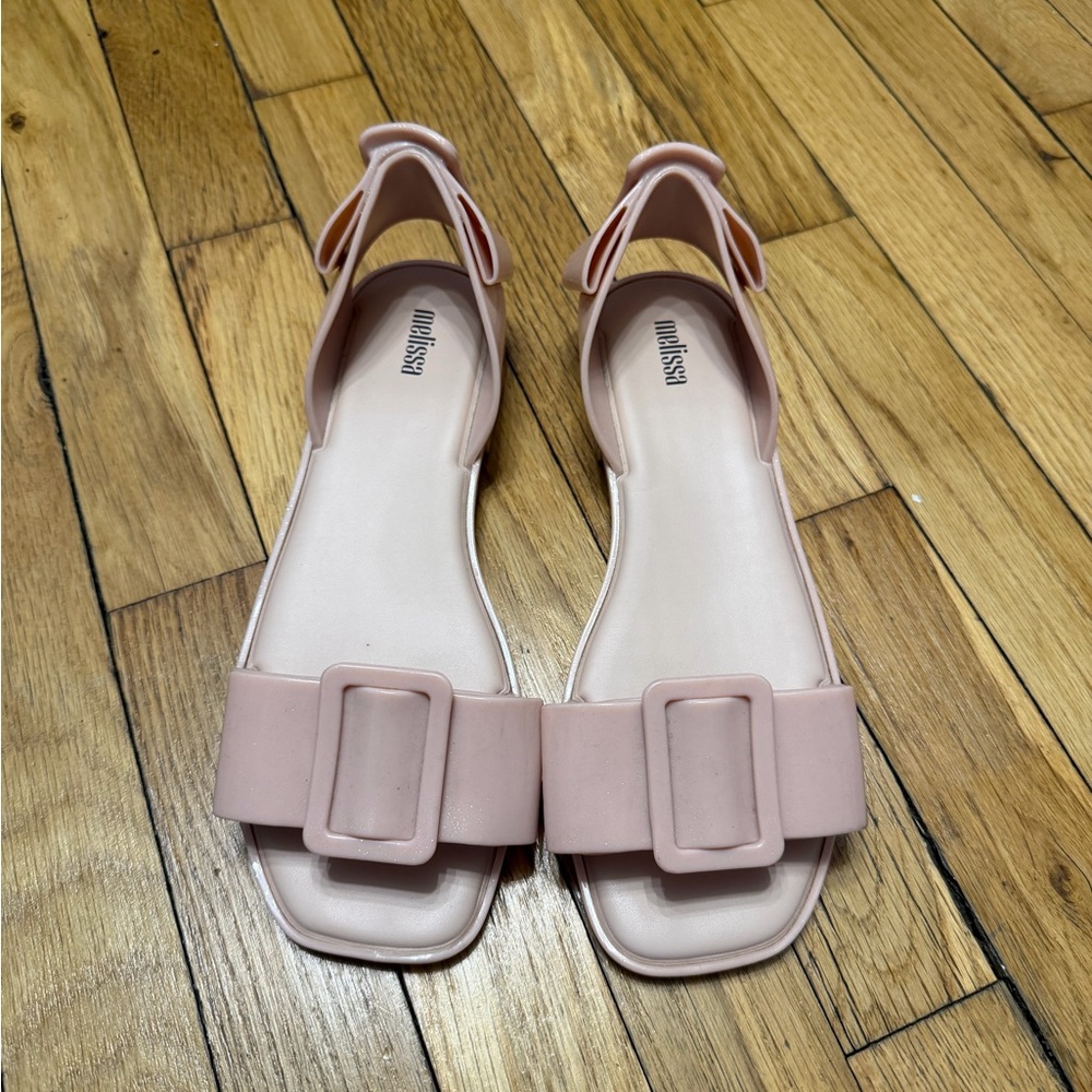 Melissa Blush Pink Buckle Ankle-Strap Flat Sandals